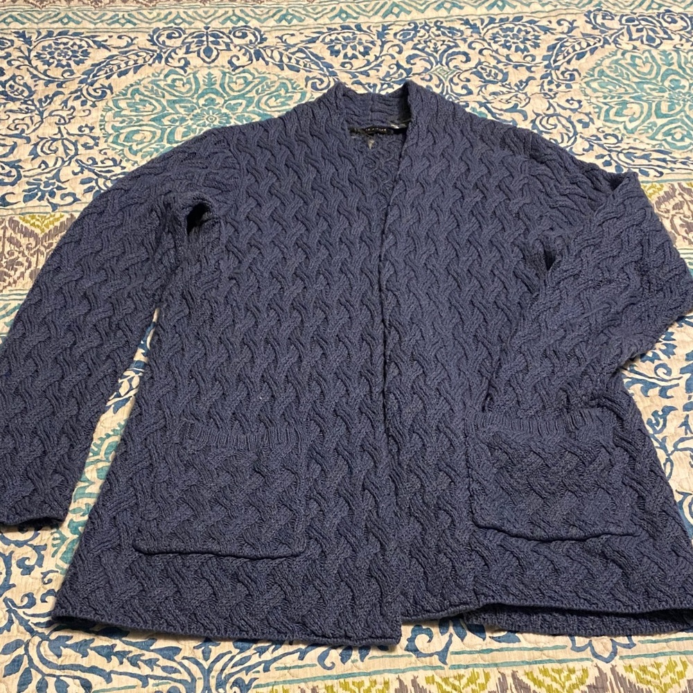 JEANNE PIERRE Blue Cable Knit Cardigan